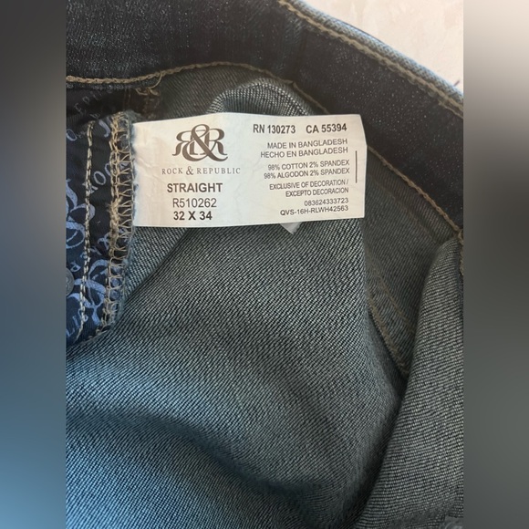 Men’s Rock & Republic Straight Leg Blue Jeans with 11” rise  Sz- 32 X 34 - Picture 7 of 9